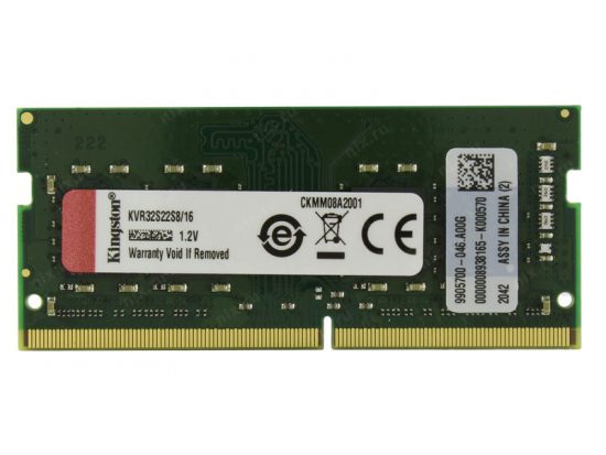 Ram Laptop Kingston 16GB DDR4 3200MHz D4-3200S22 1Rx8 Sodimm (KVR32S22S8/16)