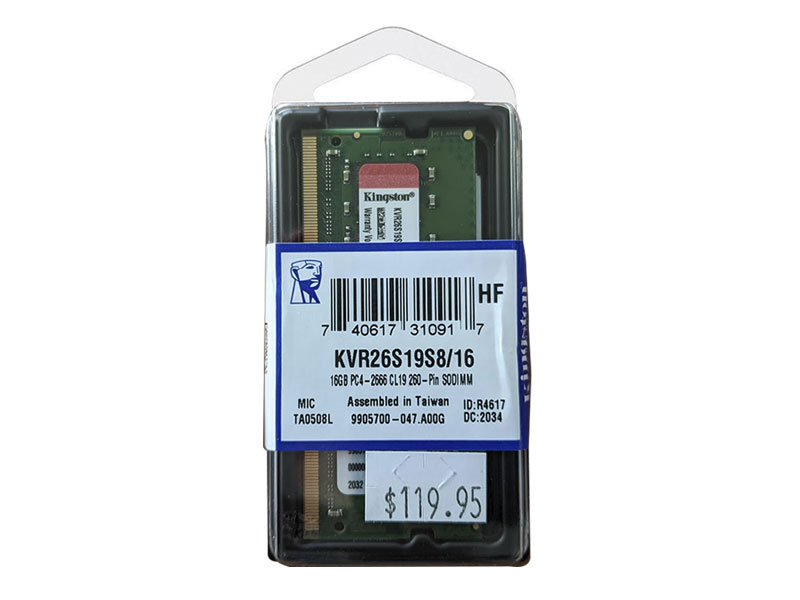 Ram Laptop Kingston 16GB DDR4 2666MHz D4-2666S19 1Rx8 SODIMM (KVR26S19S8/16)
