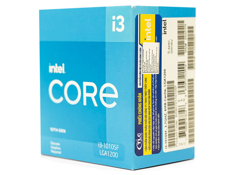 CPU Intel Core i3-10105F Processor (3.70GHz up to 4.30Ghz, 4 nhân 8 luồng, 6MB)