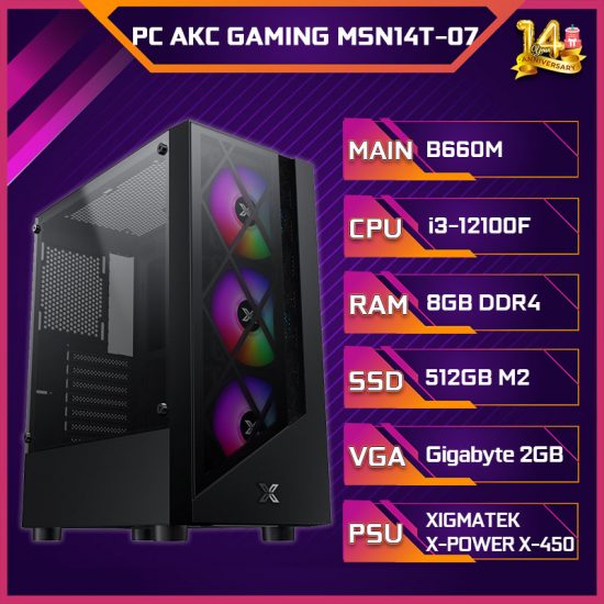 PC AKC GAMING MSN14T-07 (i3-12100F/B660M/8GB RAM/512GB SSD/VGA 2GB)
