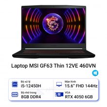 Laptop Gaming MSI GF63 Thin 12VE 460VN (i5-12450H | RTX 4050 6GB)