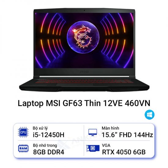 Laptop Gaming MSI GF63 Thin 12VE 460VN (i5-12450H | RTX 4050 6GB)