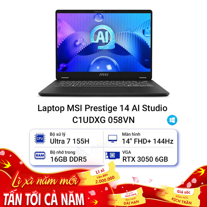 Laptop MSI Prestige 14 AI Studio C1UDXG 058VN