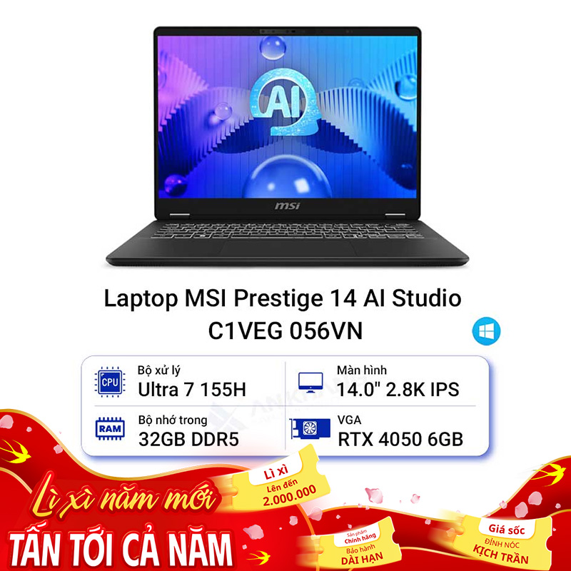Laptop MSI Prestige 14 AI Studio C1VEG 056VN