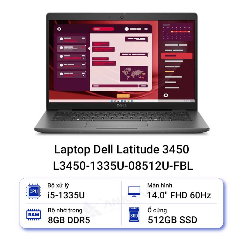 Laptop Dell Latitude L3450-1335U-08512U-FBL (i5-1335U/8GB/512GB/14.0 inch FHD/LED KB/FP/Ubuntu)