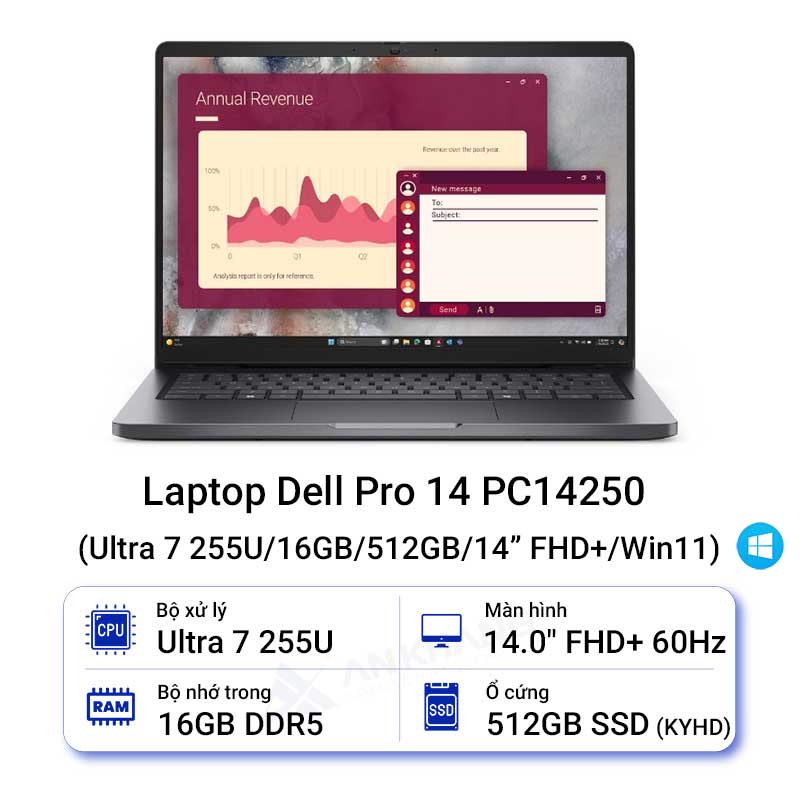Laptop Dell Pro 14 PC14250 (Ultra 7 255U/16GB/512GB/14.0 inch FHD+/Win11/Đen)