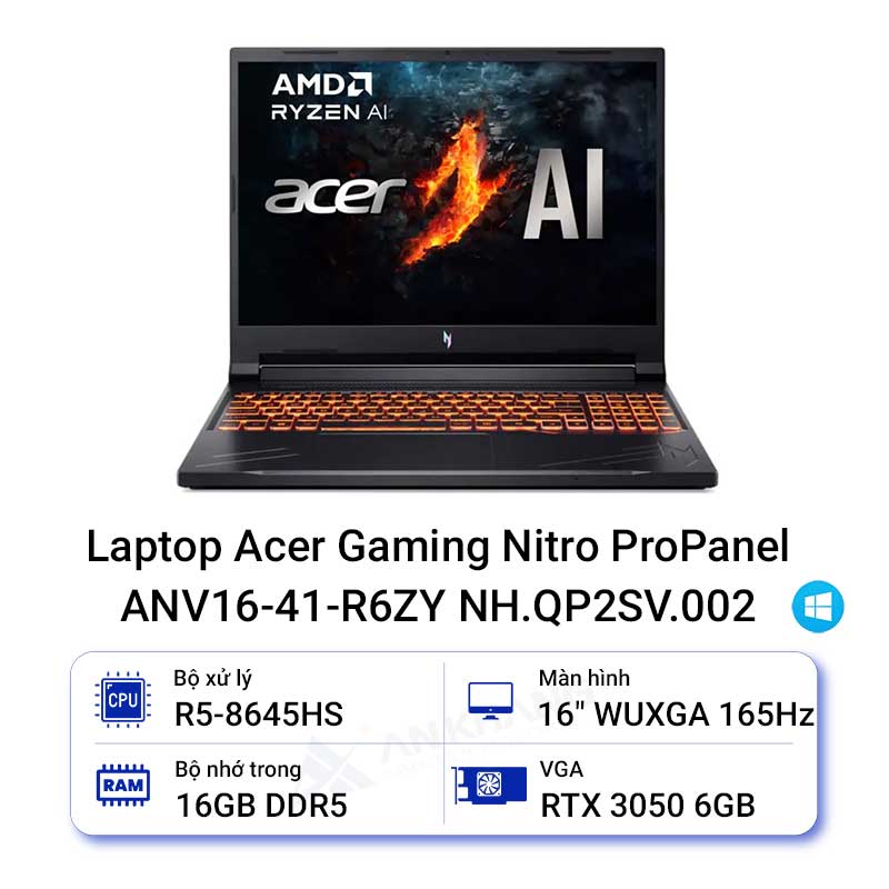 Laptop Acer Gaming Nitro ProPanel ANV16-41-R6ZY NH.QP2SV.002 (R5-8645HS/RAM 16GB/ SSD 512GB/RTX 3050/16.0 inch WUXGA/Win11)