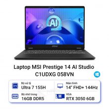 Laptop MSI Prestige 14 AI Studio C1UDXG-058VN (Ultra 7 155H/16GB/1TB/RTX 3050/14 inch FHD+/LED KB/FP/Win11)