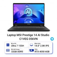 Laptop MSI Prestige 14 AI Studio C1VEG 056VN (Ultra 7 155H/RAM 32GB/SSD 1TB/RTX 4050/14.0 inch 2.8K/ Win11)